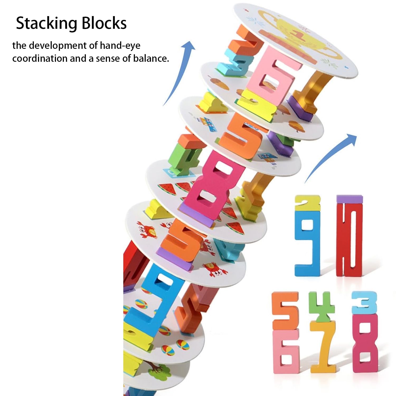 Wooden Number Stacking Tower Game, Montessori Math Counting Blocks with Challenge Cards, Balance Stacking Building Blocks, Preschool Educational Learning Toy for 3+ Years Old Boys Girls