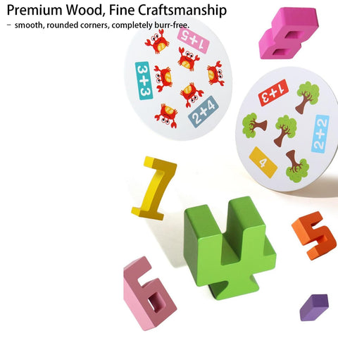 Wooden Number Stacking Tower Game, Montessori Math Counting Blocks with Challenge Cards, Balance Stacking Building Blocks, Preschool Educational Learning Toy for 3+ Years Old Boys Girls