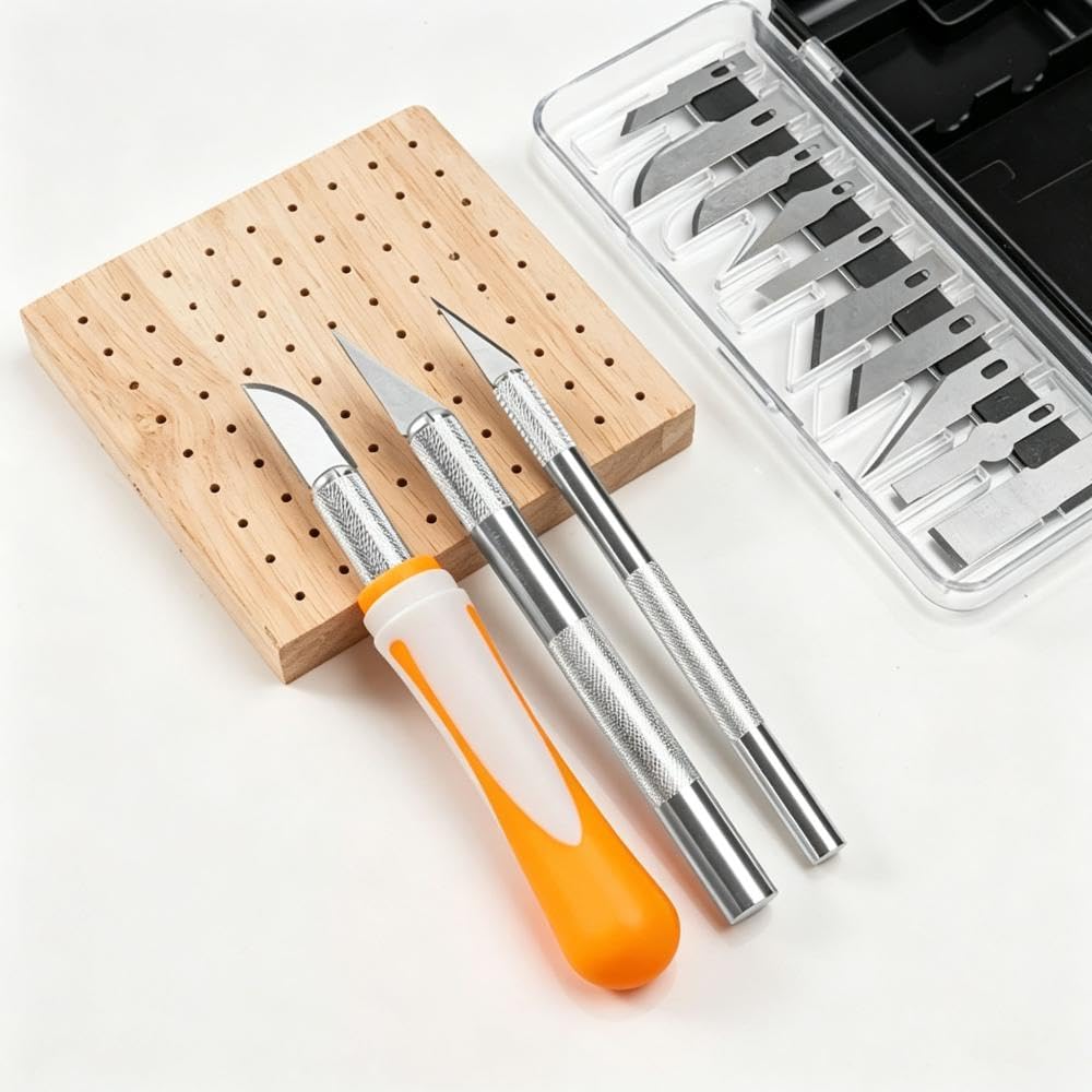 16 Pcs Wood Carving Knife Set, Multi‑Functional Engraving Tools with Orange Handle, Sharp Steel Blades for Wood Carving, Nut, Gourd, DIY Craft for Beginners & Professionals