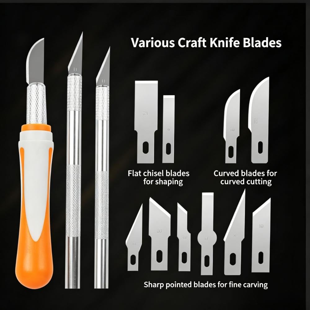 16 Pcs Wood Carving Knife Set, Multi‑Functional Engraving Tools with Orange Handle, Sharp Steel Blades for Wood Carving, Nut, Gourd, DIY Craft for Beginners & Professionals