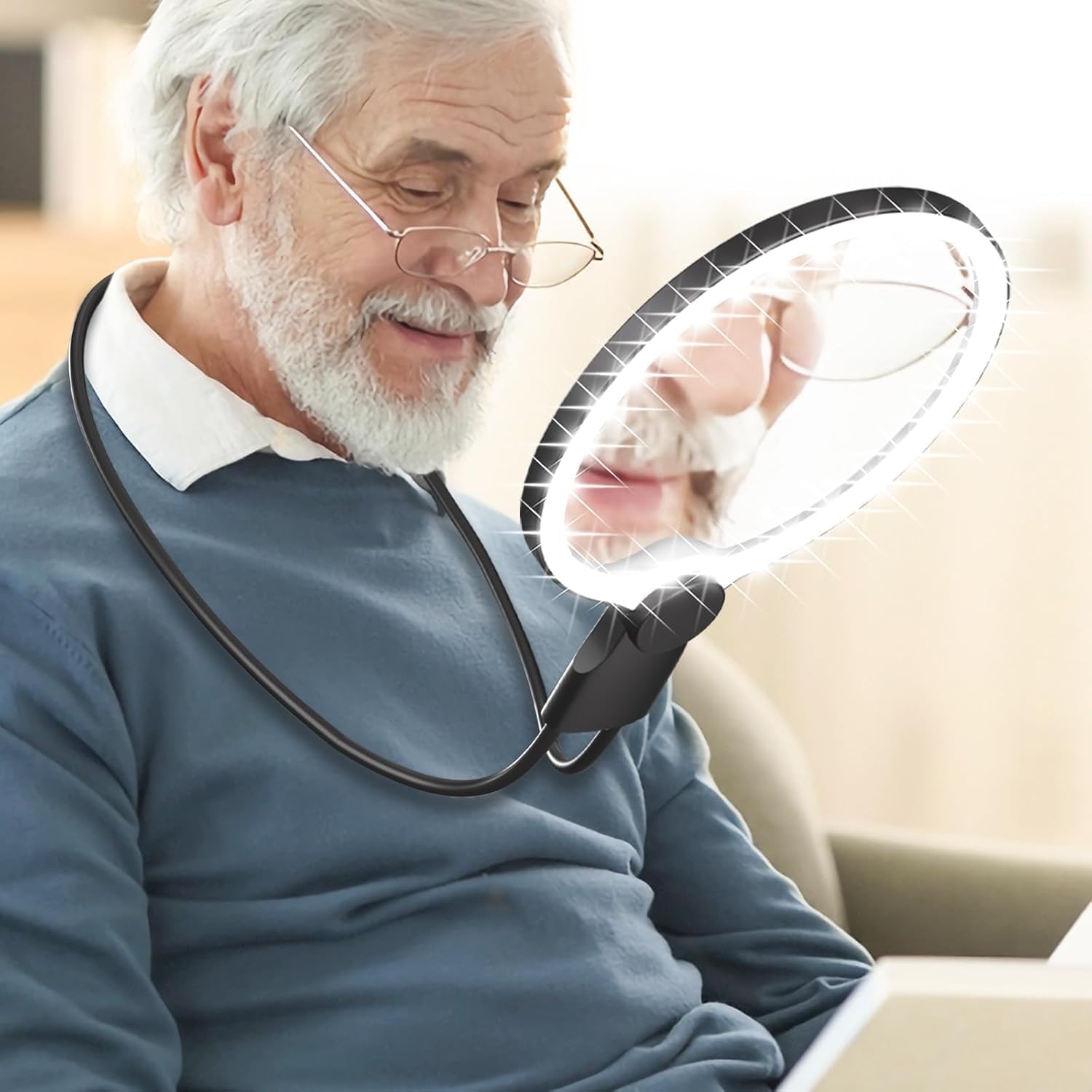 5X Hands-Free Neck Magnifying Glass with Light,LED Illuminated Magnifier