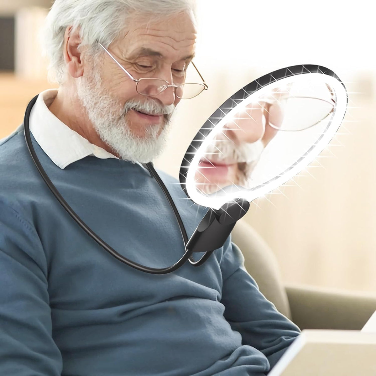 5X Hands-Free Neck Magnifying Glass with Light,LED Illuminated Magnifier