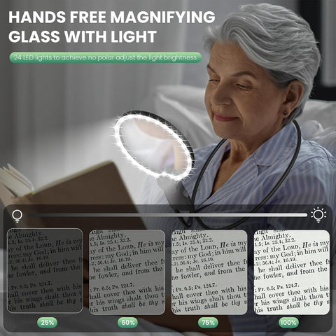 5X Hands-Free Neck Magnifying Glass with Light,LED Illuminated Magnifier