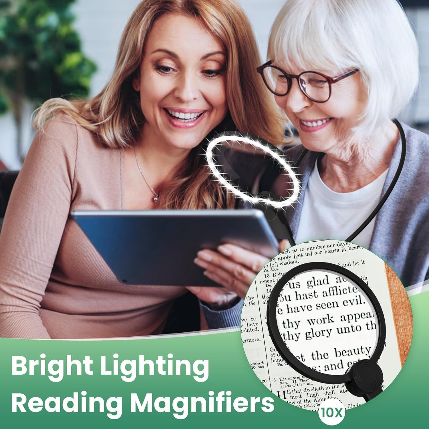 5X Hands-Free Neck Magnifying Glass with Light,LED Illuminated Magnifier