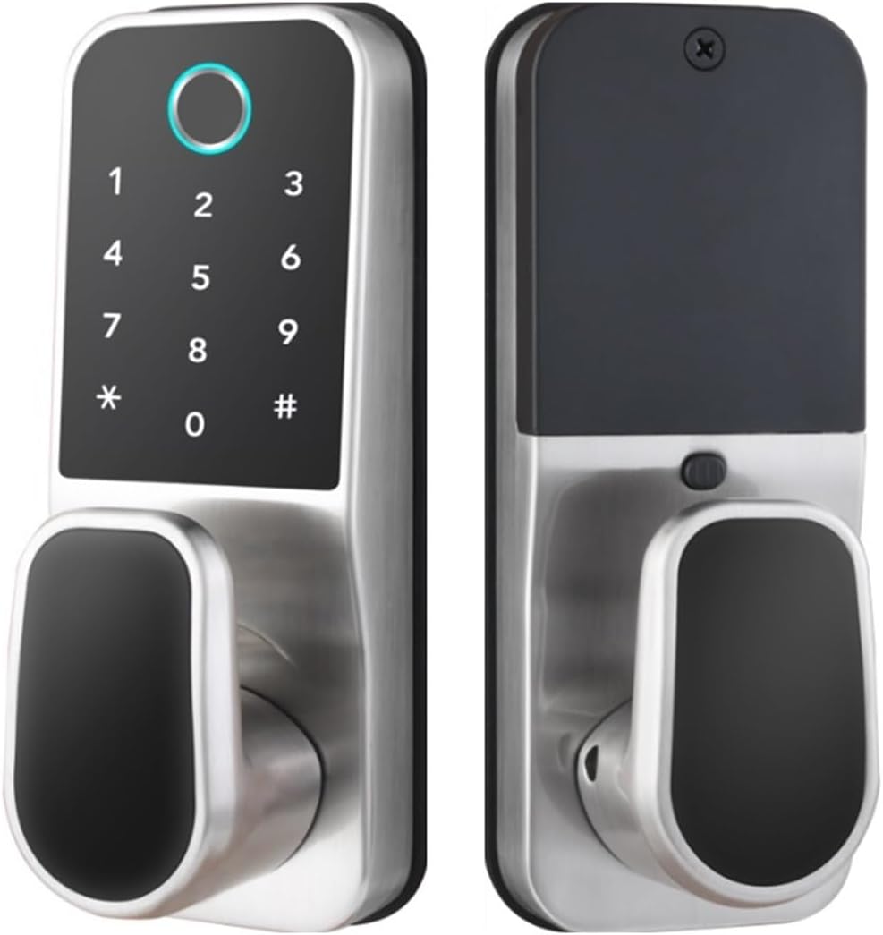Smart Door Lock, Fingerprint Keypad Deadbolt For Front Door, Keyless Entry Door Lock, Electronic Lock with Bluetooth and APP Control, Silver
