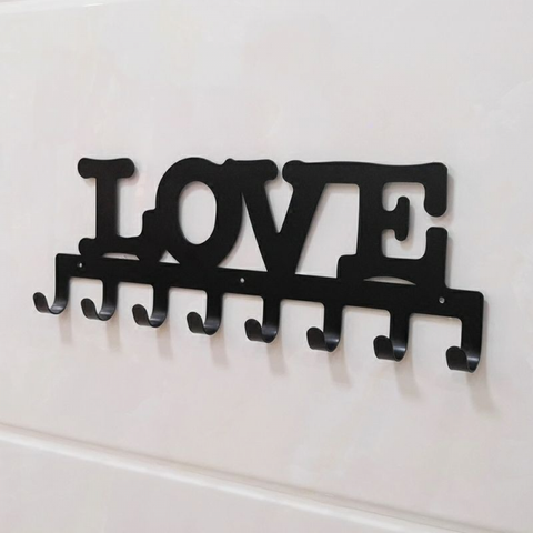 8-Hook LOVE Metal Key Holder Rack  5.1×15.7 Inches Wall-Mounted, Suitable for Entryway/Garage/Office