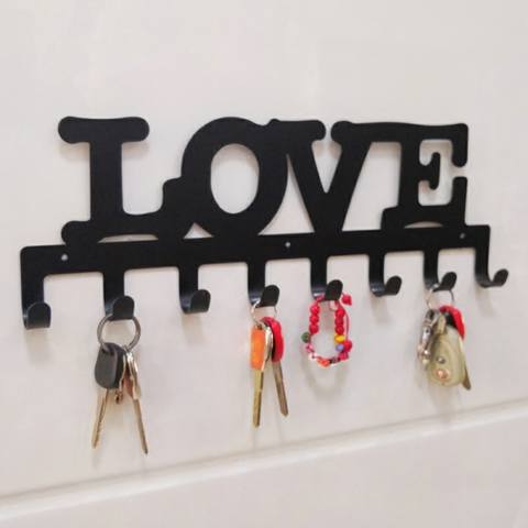8-Hook LOVE Metal Key Holder Rack  5.1×15.7 Inches Wall-Mounted, Suitable for Entryway/Garage/Office