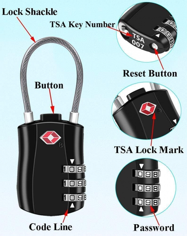 2 Pack TSA Approved Luggage Locks, 3-Digit Re-settable Combination Travel Cable Lock, Durable Zinc Alloy Security Lock for Suitcase Backpack Travel
