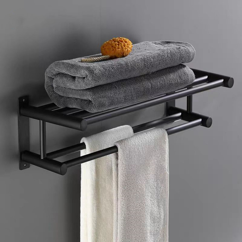 Towel Rack Bathroom Shelf Black Space Aluminum Multifunctional Storage Rack