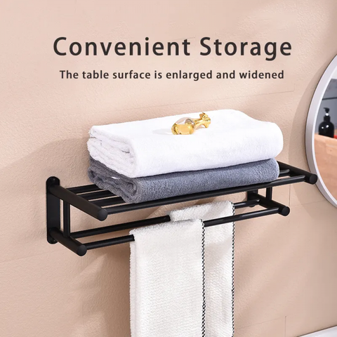 Towel Rack Bathroom Shelf Black Space Aluminum Multifunctional Storage Rack