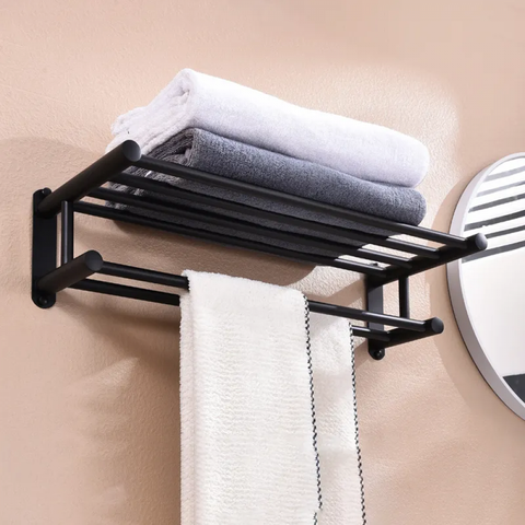 Towel Rack Bathroom Shelf Black Space Aluminum Multifunctional Storage Rack