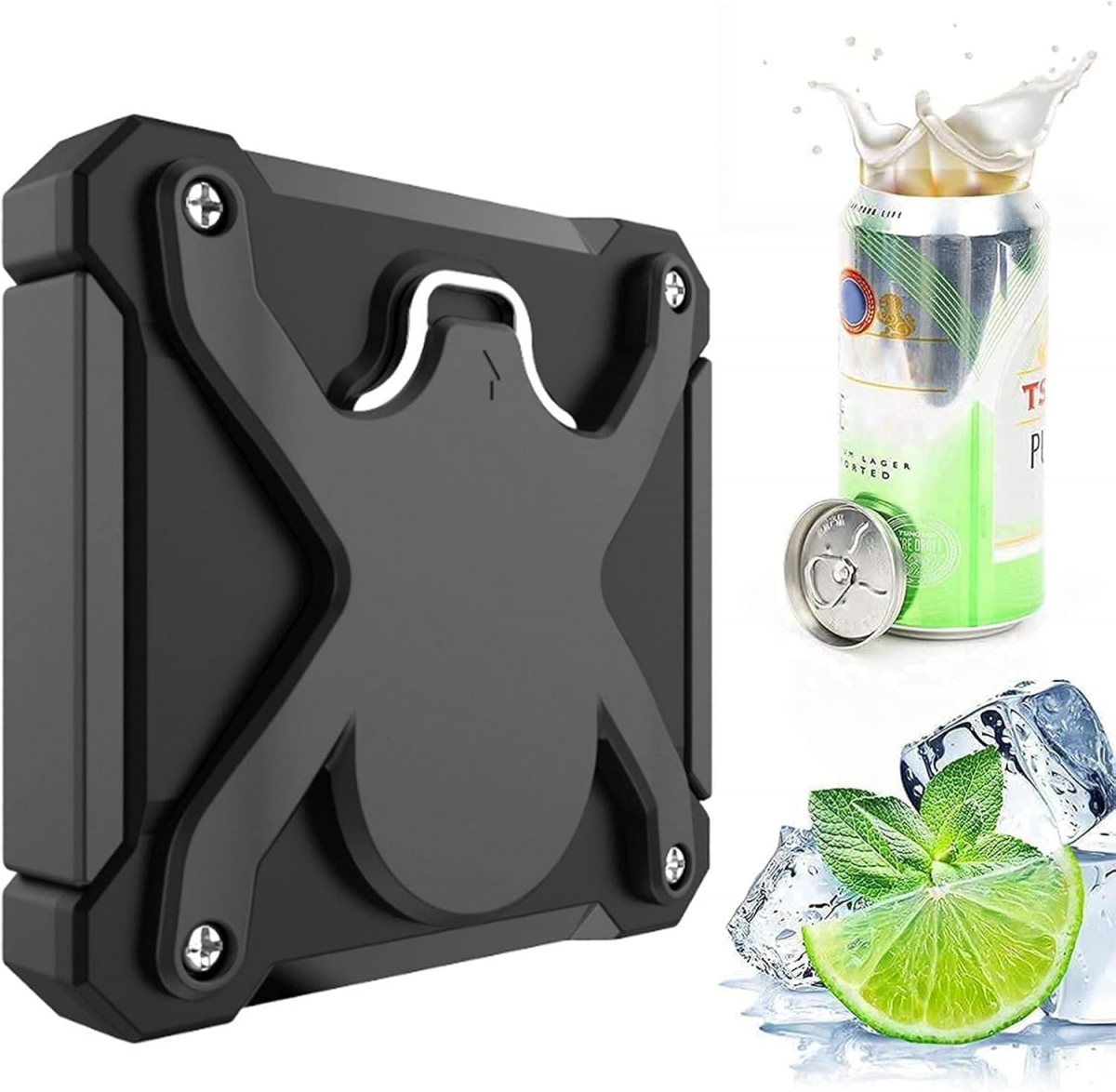 Beer Can Opener - 2 in 1 Magnetic Topless Soda Can Opener, Pop Can Top Remover Opener, Safety Easy Manual Multifunction Can Opener,Household Kitchen Bar Tool, Smooth Edge-Black