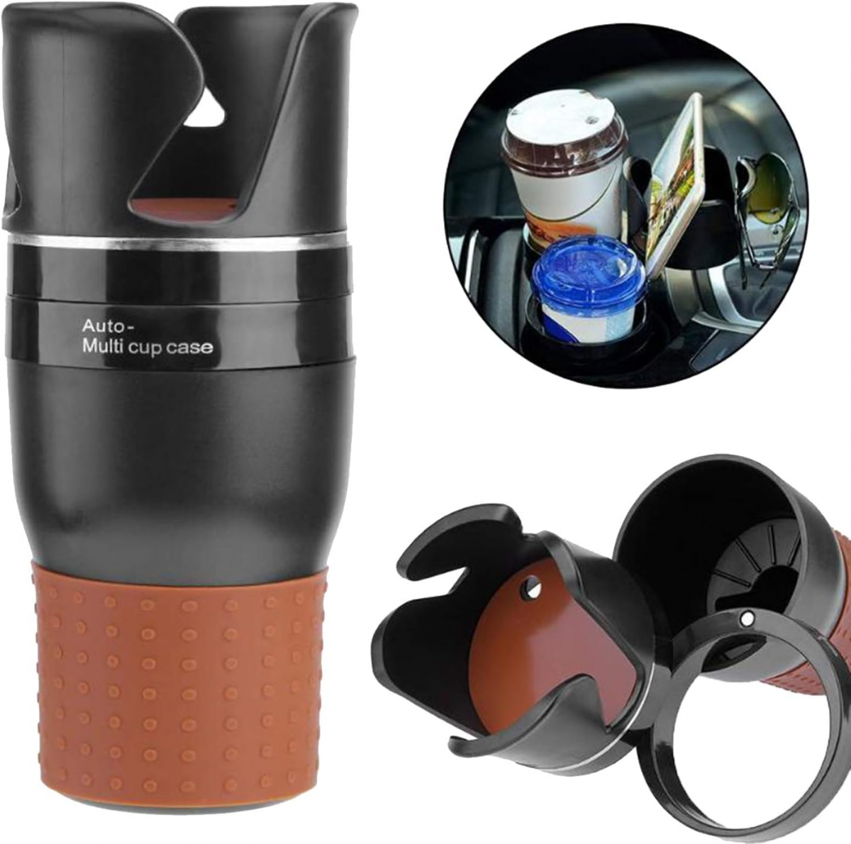 Car Cup Holder Organizer, 5 in 1 Multifunctional 360° Rotating Car Cup Holder Insert,Car Multi Cup Holder Extender, Adjustable Base Bottles Rack for Car Interior