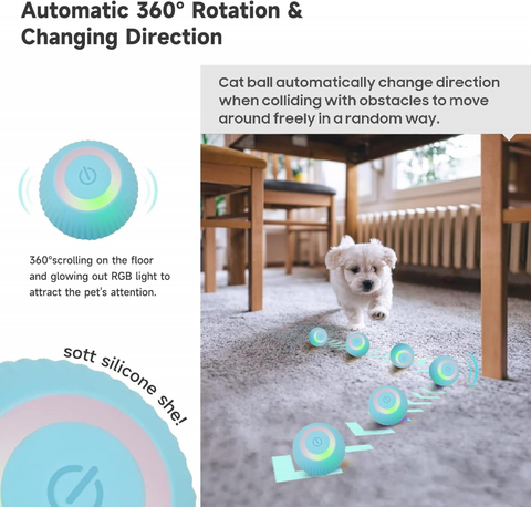 Interactive Cat Toy Ball  Automatic 360° Self-Rotating Rolling Ball with LED Lights, Type-C Rechargeable Indoor Pet Exercise Chase Toy Ball for Kittens & Dogs