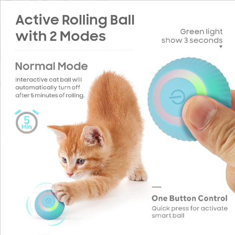 Interactive Cat Toy Ball  Automatic 360° Self-Rotating Rolling Ball with LED Lights, Type-C Rechargeable Indoor Pet Exercise Chase Toy Ball for Kittens & Dogs