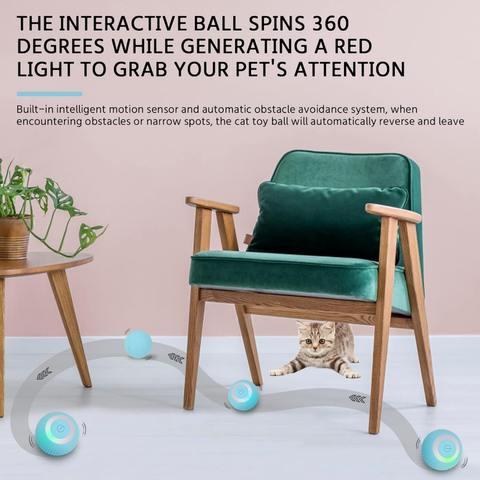 Interactive Cat Toy Ball  Automatic 360° Self-Rotating Rolling Ball with LED Lights, Type-C Rechargeable Indoor Pet Exercise Chase Toy Ball for Kittens & Dogs