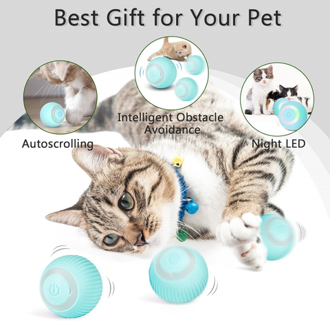 Interactive Cat Toy Ball  Automatic 360° Self-Rotating Rolling Ball with LED Lights, Type-C Rechargeable Indoor Pet Exercise Chase Toy Ball for Kittens & Dogs