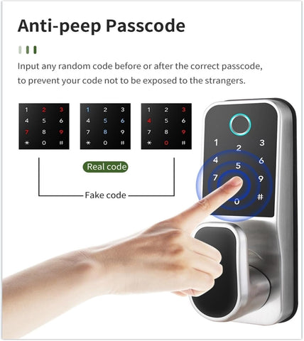 Smart Door Lock, Fingerprint Keypad Deadbolt For Front Door, Keyless Entry Door Lock, Electronic Lock with Bluetooth and APP Control, Silver