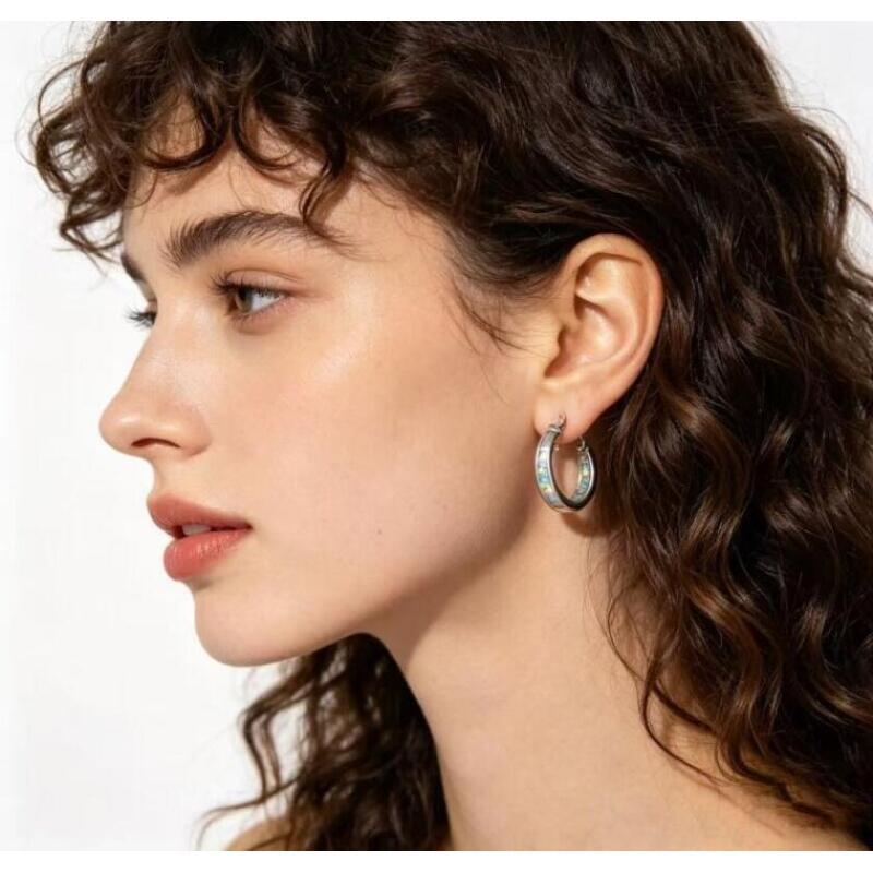 White Simulated Opal Hoop Earrings for Women 2cm Small Circle Huggie Earrings Alloy Electroplated Fashion Jewelry Gift