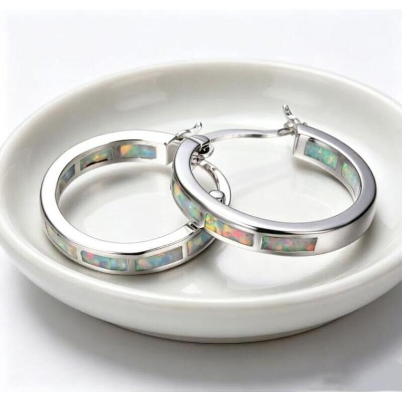 White Simulated Opal Hoop Earrings for Women 2cm Small Circle Huggie Earrings Alloy Electroplated Fashion Jewelry Gift