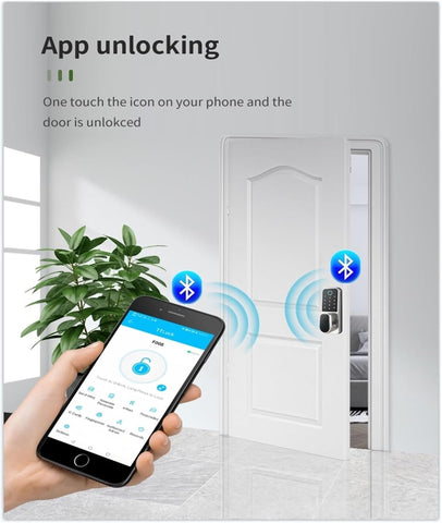 Smart Door Lock, Fingerprint Keypad Deadbolt For Front Door, Keyless Entry Door Lock, Electronic Lock with Bluetooth and APP Control, Silver