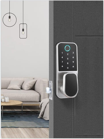 Smart Door Lock, Fingerprint Keypad Deadbolt For Front Door, Keyless Entry Door Lock, Electronic Lock with Bluetooth and APP Control, Silver