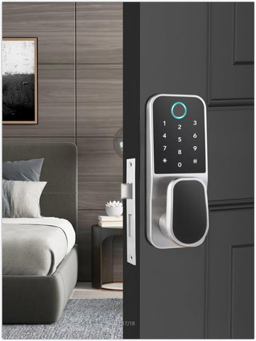 Smart Door Lock, Fingerprint Keypad Deadbolt For Front Door, Keyless Entry Door Lock, Electronic Lock with Bluetooth and APP Control, Silver