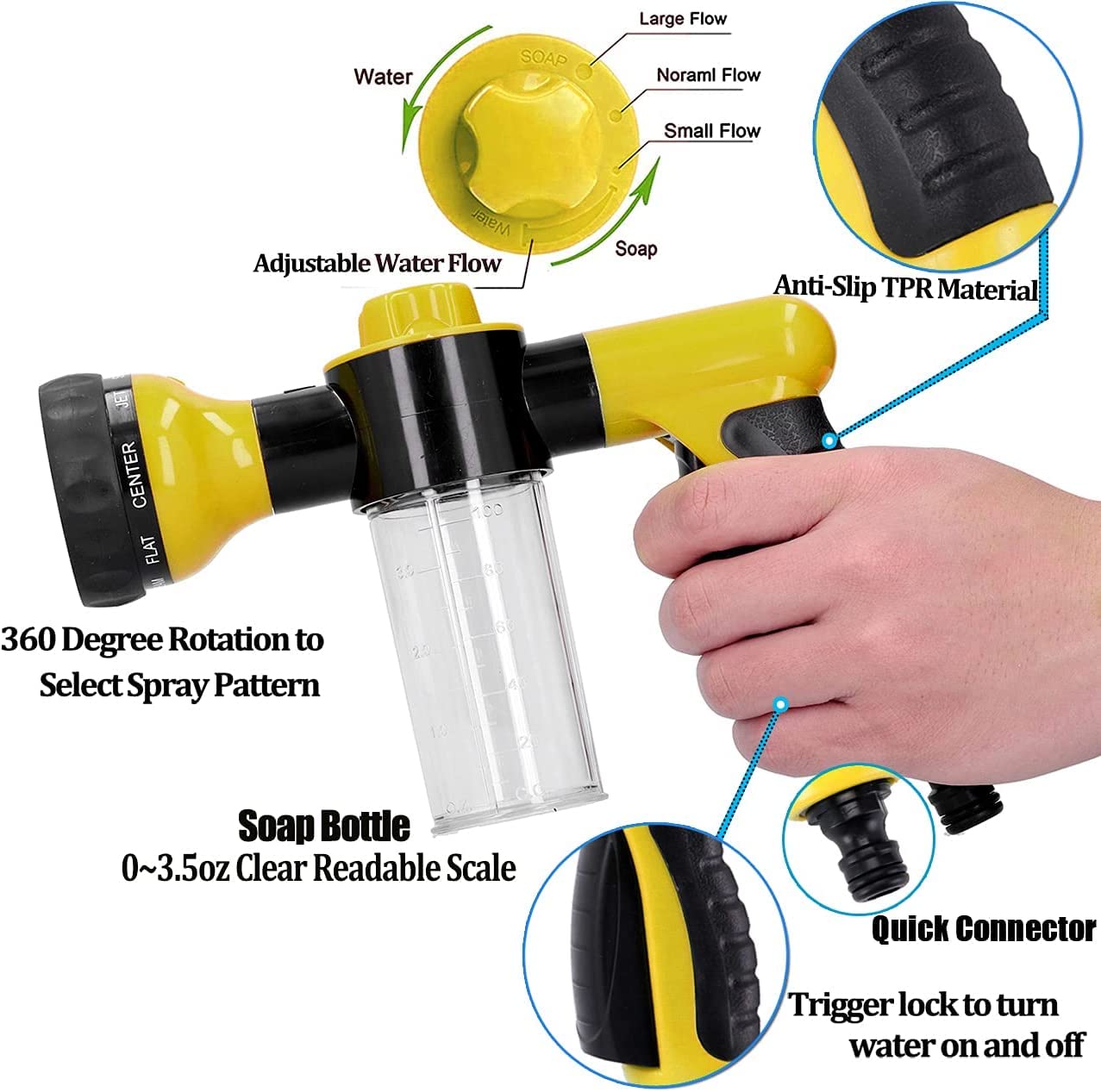 Foam Spray Nozzle for Garden Hose, High Pressure 8 Watering Pattern Foam Blaster