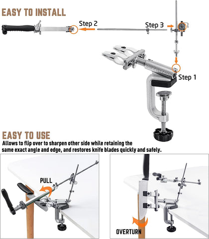 Knife Sharpener Fix-Angle Knife Sharpening System Non-Slip Knife Sharpening Frame Professional Knife Polishing Grinding Tool with 4 Whetstonetone