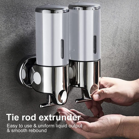 Wall Mounted Bathroom Shower Pump Dispenser and Organizer, Dispensers Holds Shampoo, Soap, Conditioner, Shower Gel, for Bathroom Kitchen Hotel, No-Drill (Silver)
