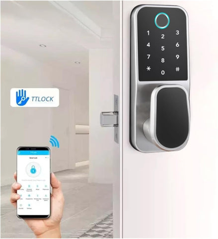 Smart Door Lock, Fingerprint Keypad Deadbolt For Front Door, Keyless Entry Door Lock, Electronic Lock with Bluetooth and APP Control, Silver