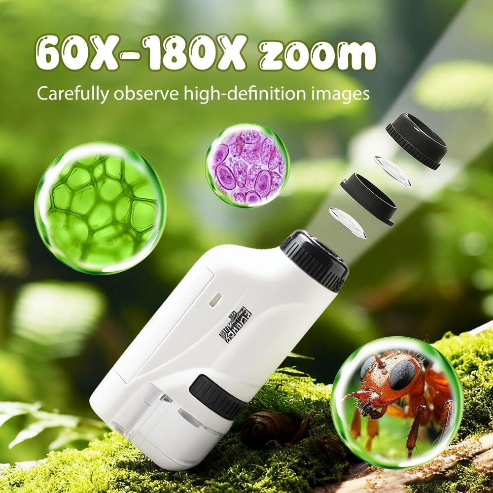Kids Little Scientist Portable Handheld Microscope, LED Illuminated STEM Educational Toy, Biological Specimen Magnifier For Student Science Experiments