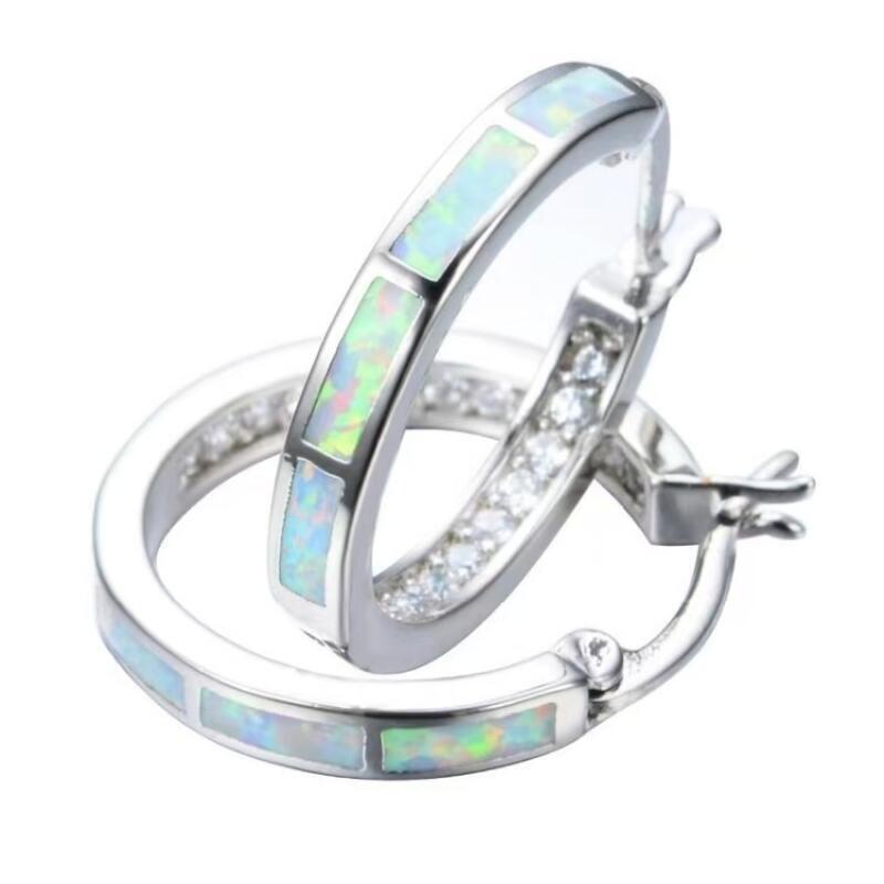 White Simulated Opal Hoop Earrings for Women 2cm Small Circle Huggie Earrings Alloy Electroplated Fashion Jewelry Gift