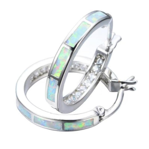 White Simulated Opal Hoop Earrings for Women 2cm Small Circle Huggie Earrings Alloy Electroplated Fashion Jewelry Gift