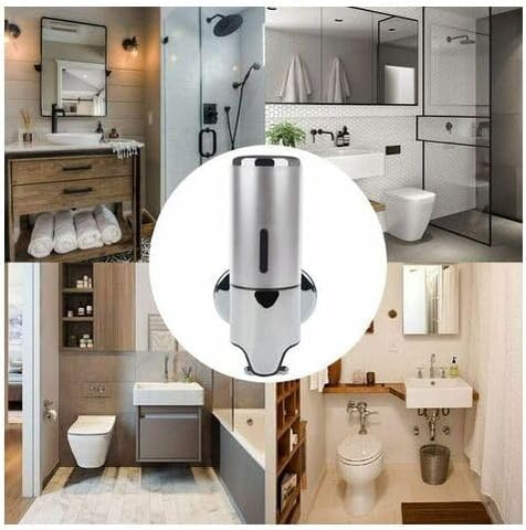 Wall Mounted Bathroom Shower Pump Dispenser and Organizer, Dispensers Holds Shampoo, Soap, Conditioner, Shower Gel, for Bathroom Kitchen Hotel, No-Drill (Silver)
