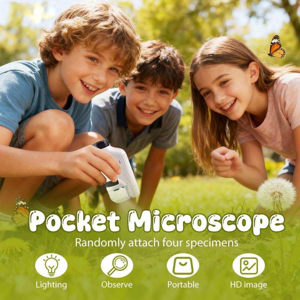 Kids Little Scientist Portable Handheld Microscope, LED Illuminated STEM Educational Toy, Biological Specimen Magnifier For Student Science Experiments