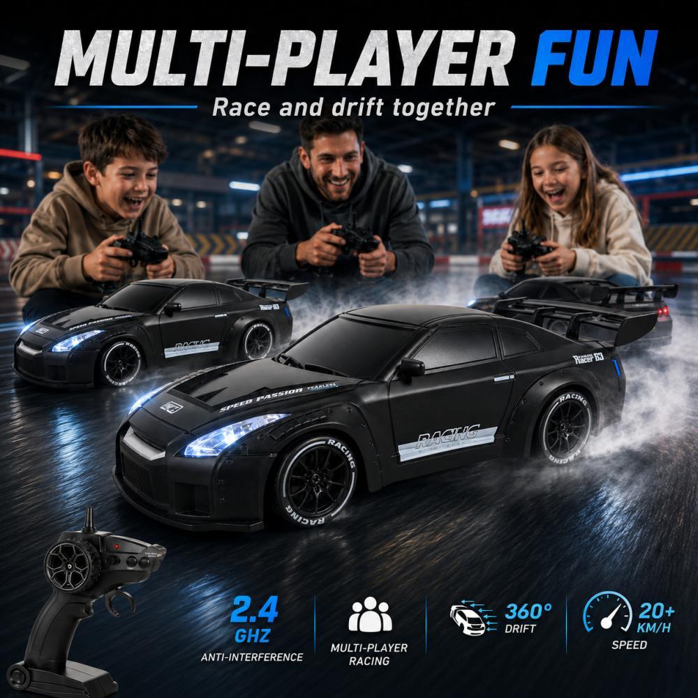 Scale RC Drift Car, 2.4GHz Remote & App Control 4WD High Speed Racing Car with LED Lights, 2 Tires, Rechargeable Battery, Gift for Kids