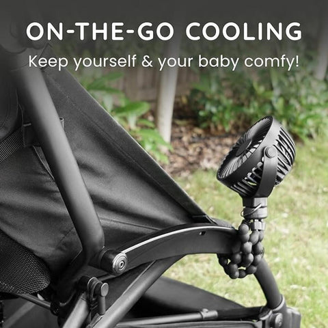 Mini Handheld Portable Pram Fan, Baby Stroller Fan, Car Seat Fan, USB or Battery Powered, with Flexible Tripod Clip on Student Bed Desk Bike Crib Treadmill Camping Traveling