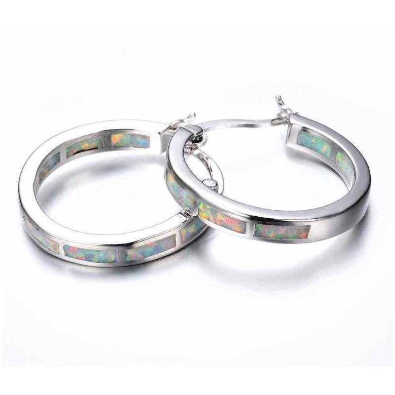 White Simulated Opal Hoop Earrings for Women 2cm Small Circle Huggie Earrings Alloy Electroplated Fashion Jewelry Gift