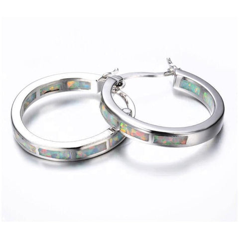 White Simulated Opal Hoop Earrings for Women 2cm Small Circle Huggie Earrings Alloy Electroplated Fashion Jewelry Gift