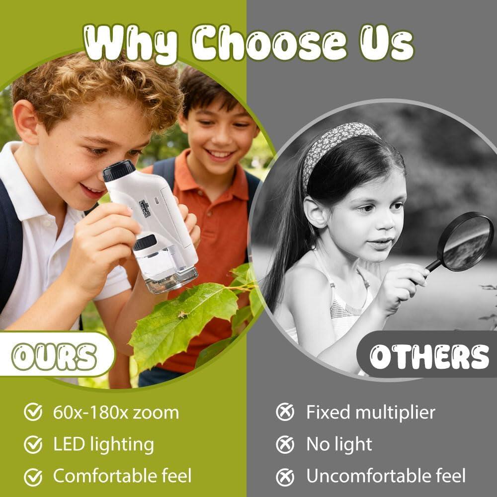 Kids Little Scientist Portable Handheld Microscope, LED Illuminated STEM Educational Toy, Biological Specimen Magnifier For Student Science Experiments