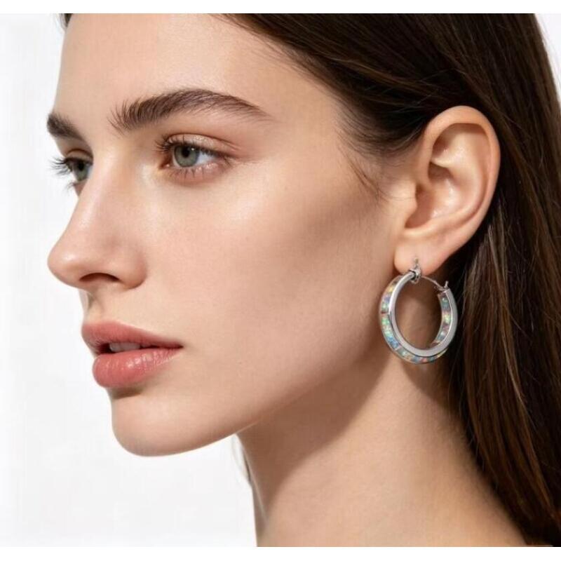 White Simulated Opal Hoop Earrings for Women 2cm Small Circle Huggie Earrings Alloy Electroplated Fashion Jewelry Gift