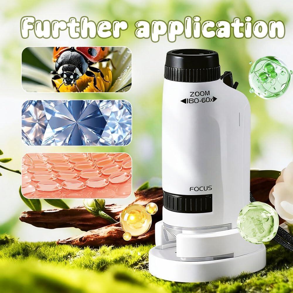 Kids Little Scientist Portable Handheld Microscope, LED Illuminated STEM Educational Toy, Biological Specimen Magnifier For Student Science Experiments