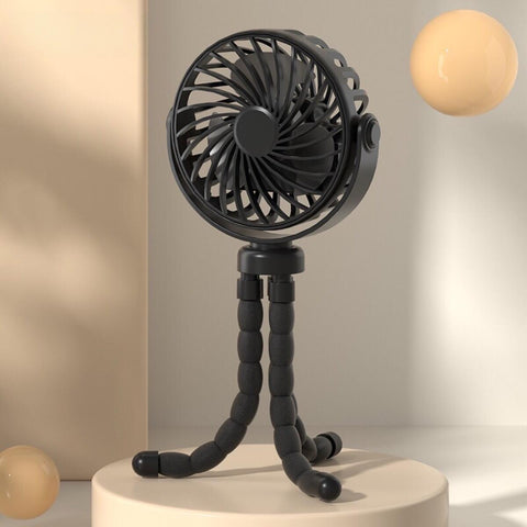 Mini Handheld Portable Pram Fan, Baby Stroller Fan, Car Seat Fan, USB or Battery Powered, with Flexible Tripod Clip on Student Bed Desk Bike Crib Treadmill Camping Traveling