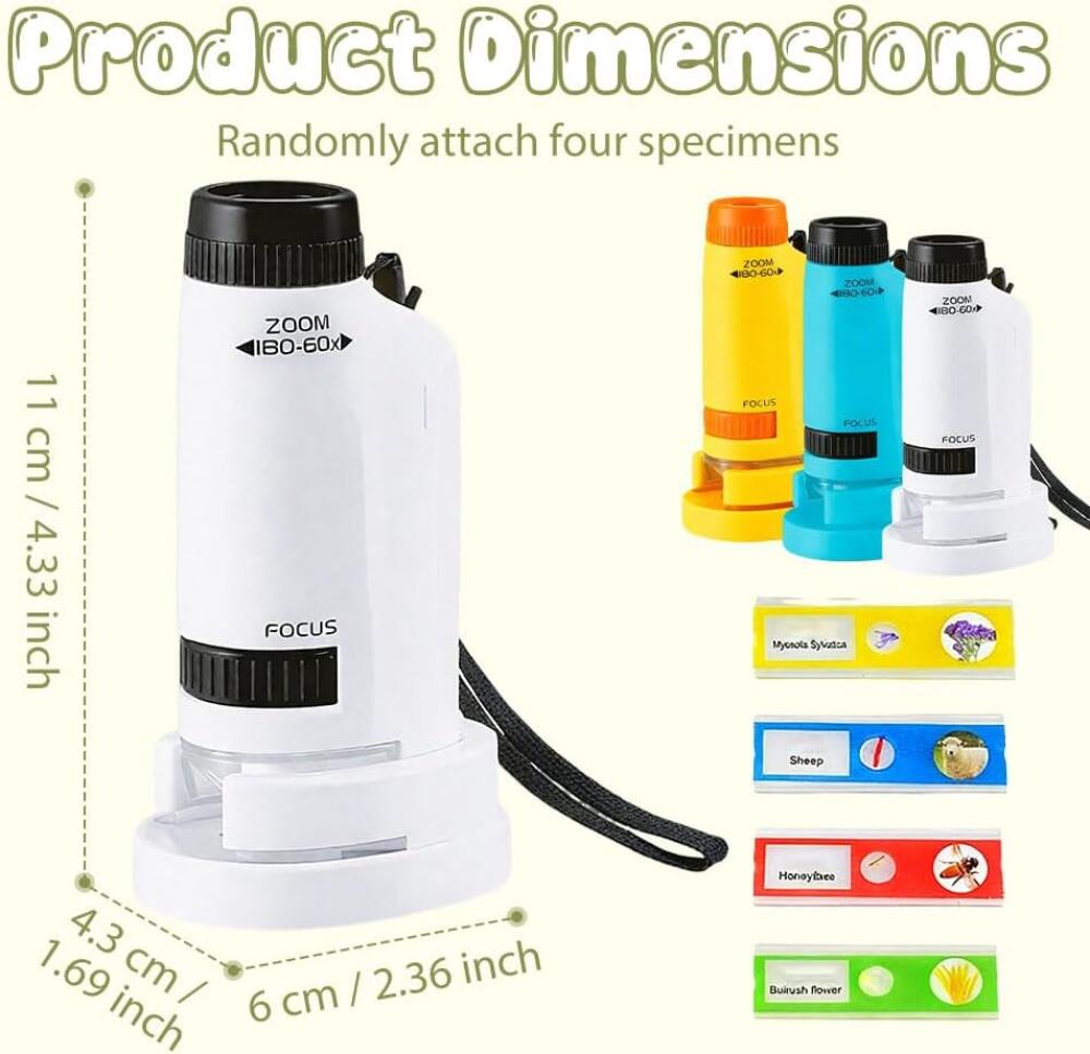 Kids Little Scientist Portable Handheld Microscope, LED Illuminated STEM Educational Toy, Biological Specimen Magnifier For Student Science Experiments