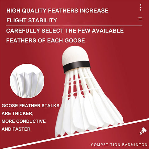 12-Pack Goose Feather Badminton Shuttlecocks with Great Stability and Durability, Kawasaki Shuttlecock Indoor Outdoor Sports Hight Speed Shuttles