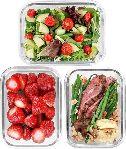 3 Pack Extra Large Glass Food Storage Containers with Airtight Lid and Steam Vent, Microwave/Oven/Freezer & Dishwasher Safe,Reusable Meal Prep Bowls