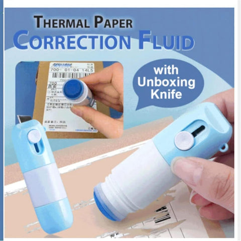 2Pcs Thermal Paper Correction Fluid with Unboxing Knife, Portable Information Anti-Leakage Protection Correction Fluid for Package Labels,Bills