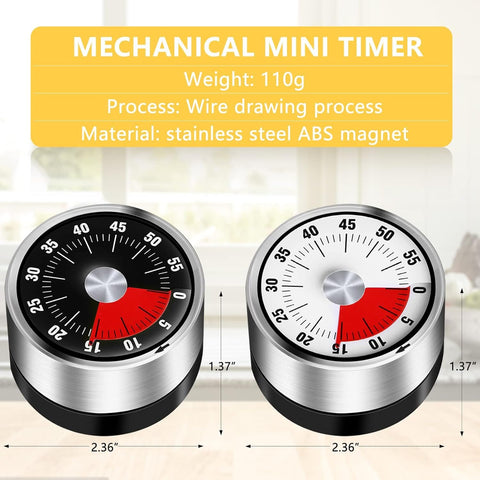 2PCS Kitchen Timer Magnetic,Visual Timer for Kids,60-Minute Visual Countdown Timer with Loud Alarm,Magnetic Back & Steel Face for Time Management