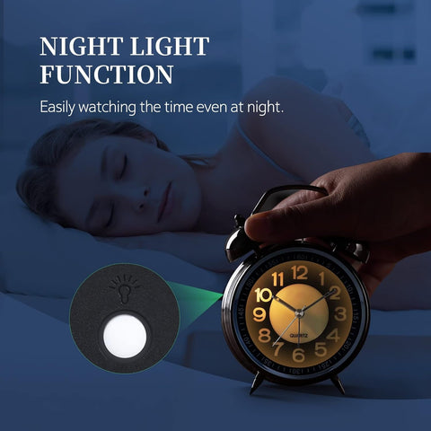 Analog Alarm Clock,Loud Alarm Clock for Heavy Sleepers Bedrooms,Super Silent Non-Ticking Twin Bell Alarm Clock,Bedside Louder Bell for All Ages